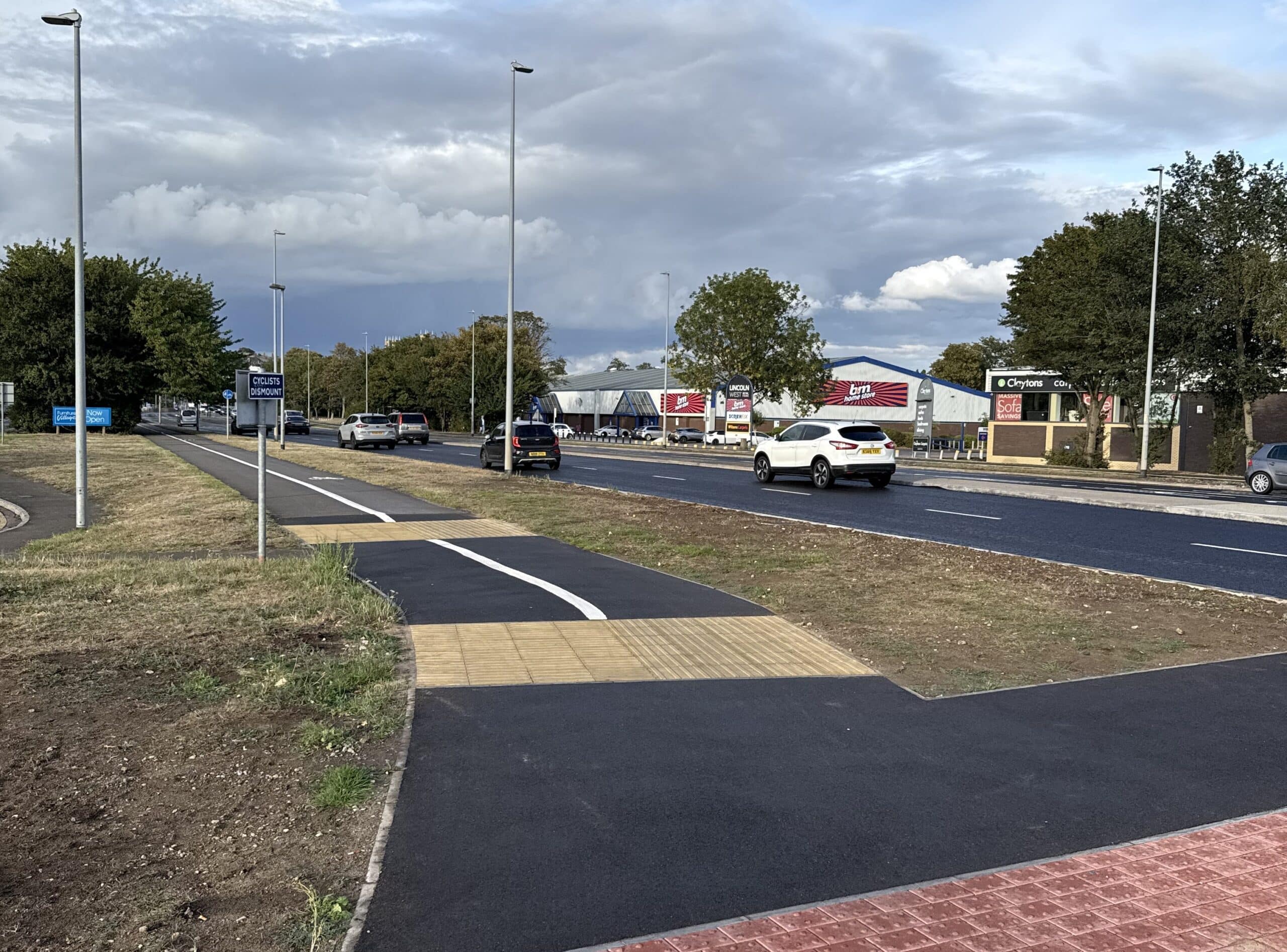 Newly resurfaced path and road.